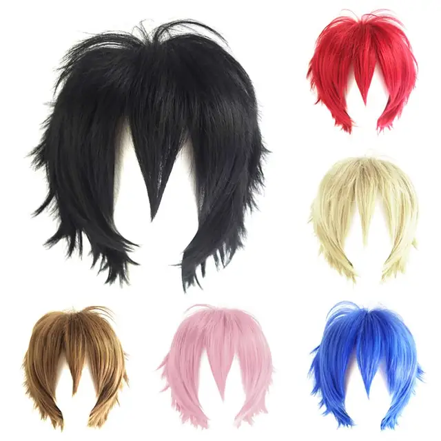 Synthetic Wig Cosplay Wig Men's Cosplay Wigs Anime Wig Set Cosplay Upturned Short Hair Women Party Hairpiece 1