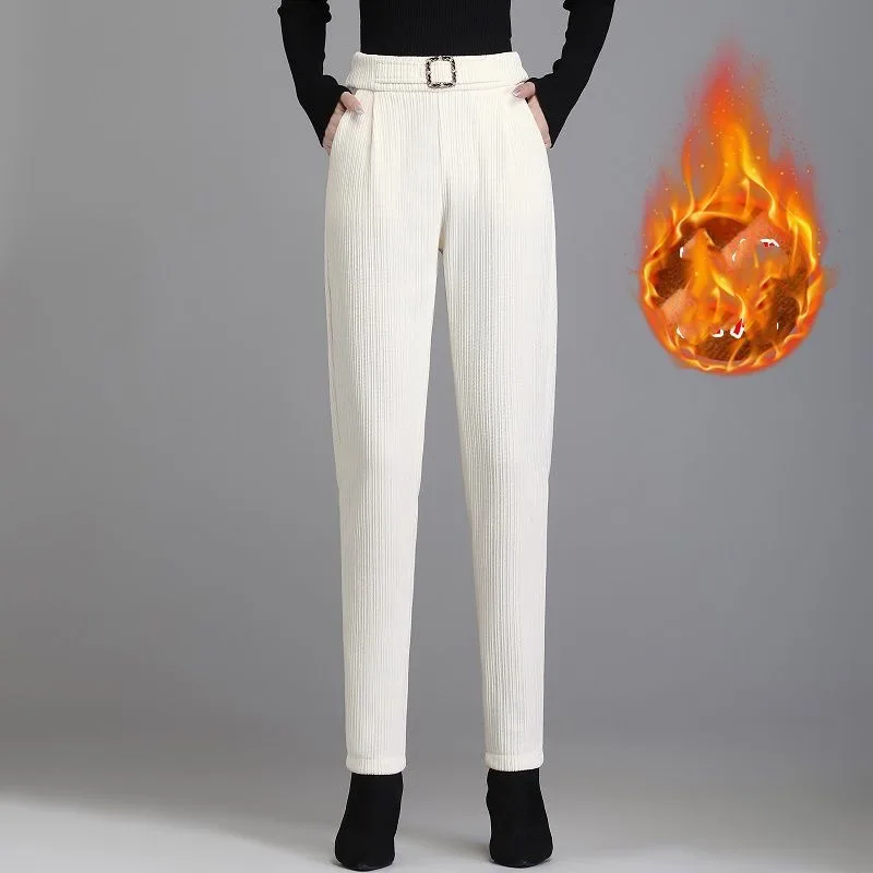 Autumn and Winter Women's Harlan Pants High Waist Loose Fit Pocket Elastic Crop Pants Fashion Casual Elegant Commuter Pants