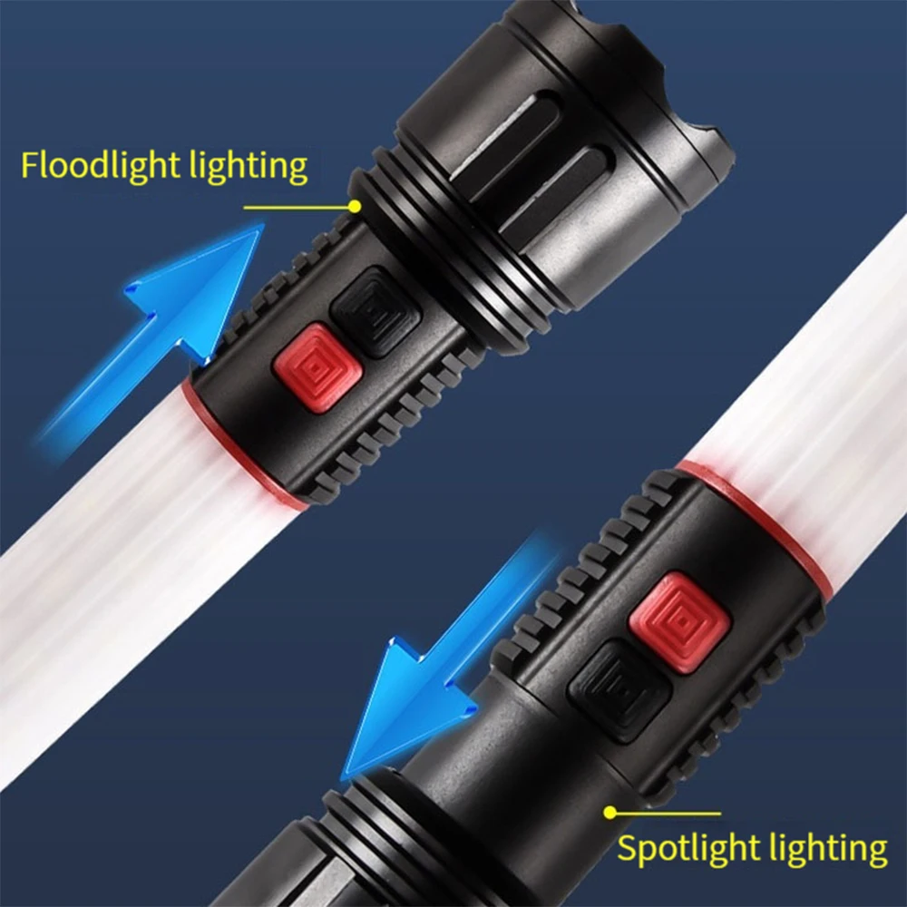 장거리 LED 손전등 충전식 줌 토치, 강력한 스포트라이트 램프, 자석 캠핑 랜턴, 리튬 배터리 내장
