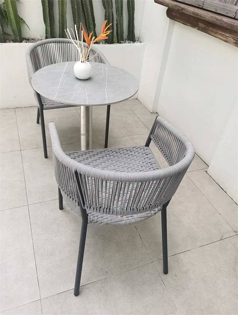 Description Picture 5 of itemnordic iron Outdoor Table and Chairs Villa Garden Patio Woven rattan Chair Outdoor gardern Furniture Dining Table Combination Z