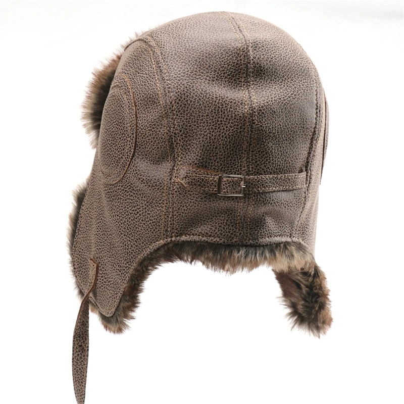 SupSindy Männer warme Winter-Bomber-Hüte im Freien Moto winddichte Kunstpelz-Piloten-Ohrklappen-Hut für Frauen UdSSR Uschanka thermische Schneekappen – Detail 7