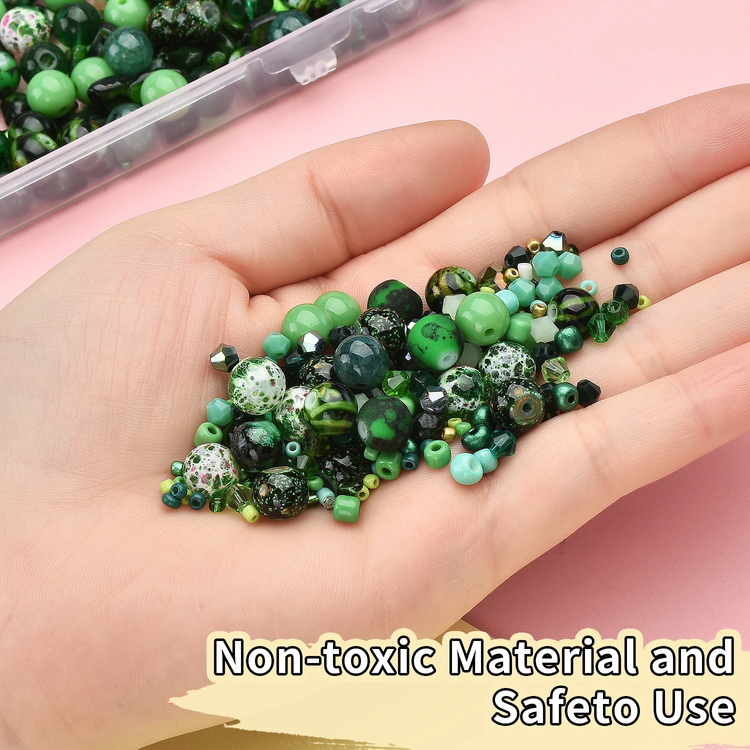 Green Glass Beads Jewelry Making Kit – Round and Seed Beads