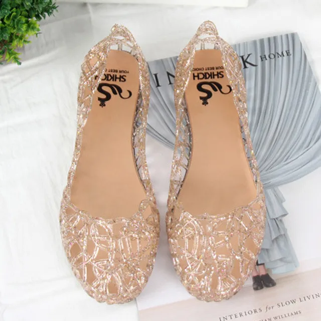 Women Bling Jelly Sandals Summer Flats Shoes Casual Female Mesh Fashion 3