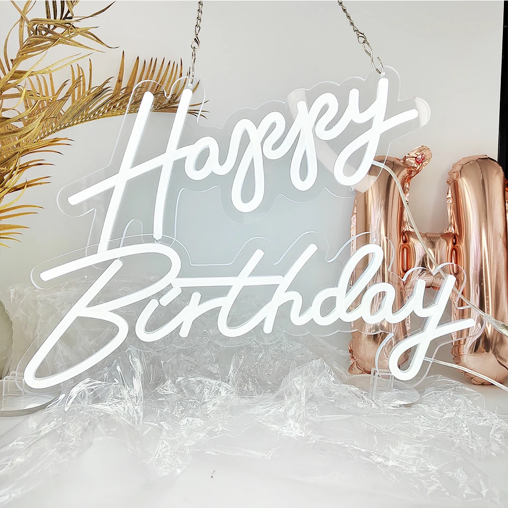 USB - Chaud - Signe Néon Led Joyeux Anniversaire, Décor Mural, Alimentation USB, Oh Baby Mr Mrs