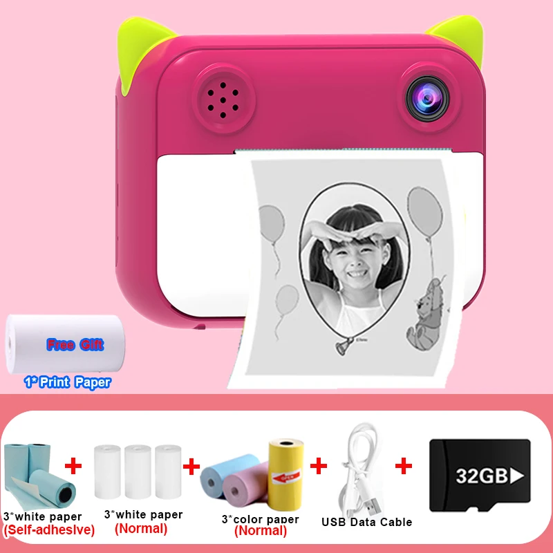 Children's Camera With Print Upgrade Selfie Kids Instant Camera Digital Zero Ink Video Camera Dual Lens 1080P HD Video Recorder best small digital camera Digital Cameras