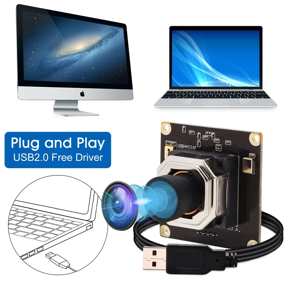 ELP 4K USB 카메라 자동 초점 무 왜곡 렌즈, IMX415 웹캠 모듈 마이크, 화상 회의 온라인 교육용, 100 도