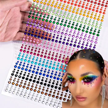 162/216/900pcs Eye&Face&Body Diamond Tattoos Stickers 3/4/5/6mm Colored Glitter Rhinestone Tattoo for Party Makeup Gem Accessory