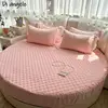 Pink Round Fitted Sheet Thick Cotton Quilting Romantic Round Bed Sheet Bedding Set Mattress Cover Family Home Themed Hotel #/ 3