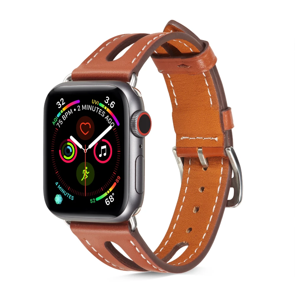 Leather Strap For Apple Watch Band 45mm 41mm 49mm 44mm 40mm 42mm Hollow Bracelet Wristband iWatch Series Ultra 8 7 6 5 4 SE band