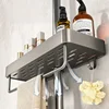 Bathroom Shower Head Holder Wall Mounted No Drilling Required Shampoo Organizer Rack Integrated Design Storage Shelf 4