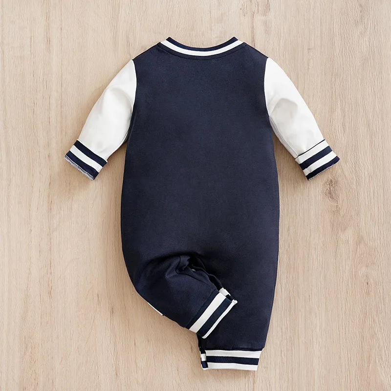 BabyBoys AndGirls 캐주얼 단색 대비 어린이 야구 세트, 코튼 용수철 가을 긴팔 점프수트