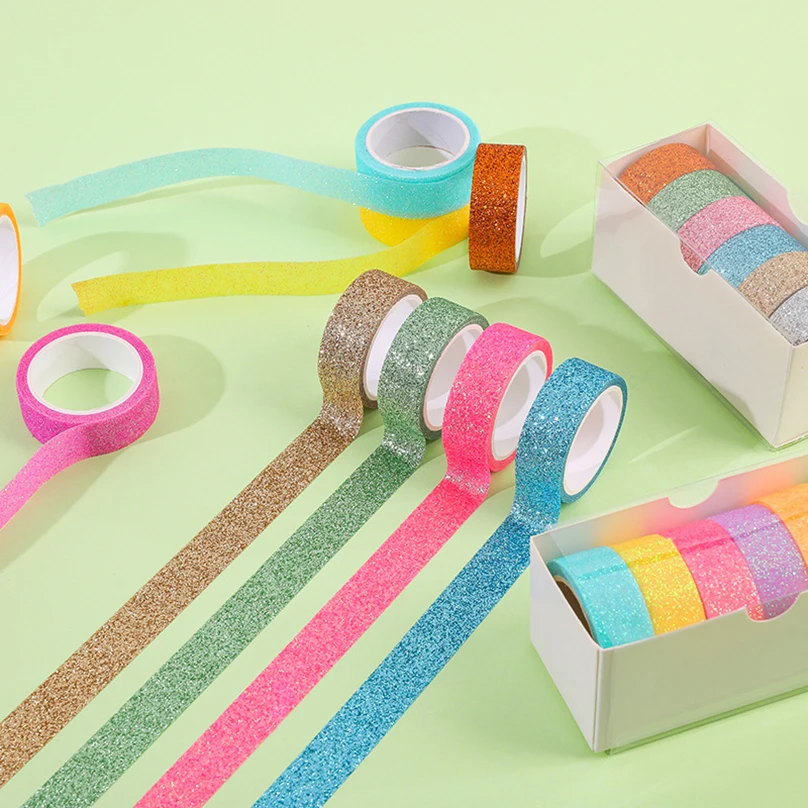 6Pcs Glitter Washi Tape Scrapbooking Supplies Washitape Cinta Adhesiva Decorativa Diary Decoration School Supplies Masking Tape 4