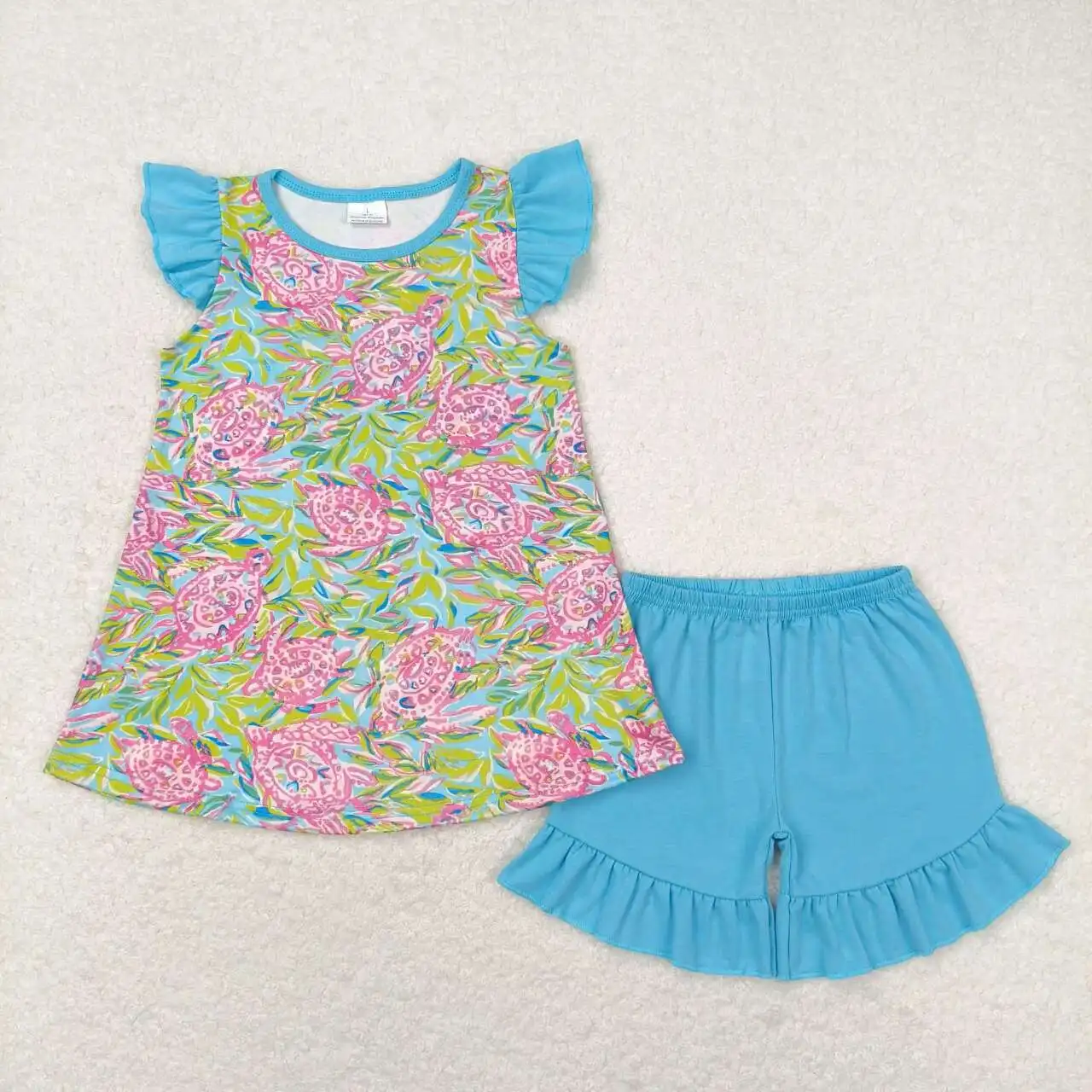 

Baby Girls sea Turtle outfits summer clothing Toddlers wholesale boutique kids Short Sleeves Top blue Shorts new arrival sets