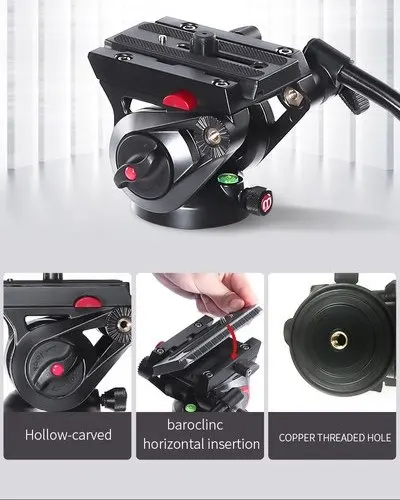 Camera Tripod Carbon Fiber Lightweight Compact with Fluid Drag Head 60mm Leveling Ball