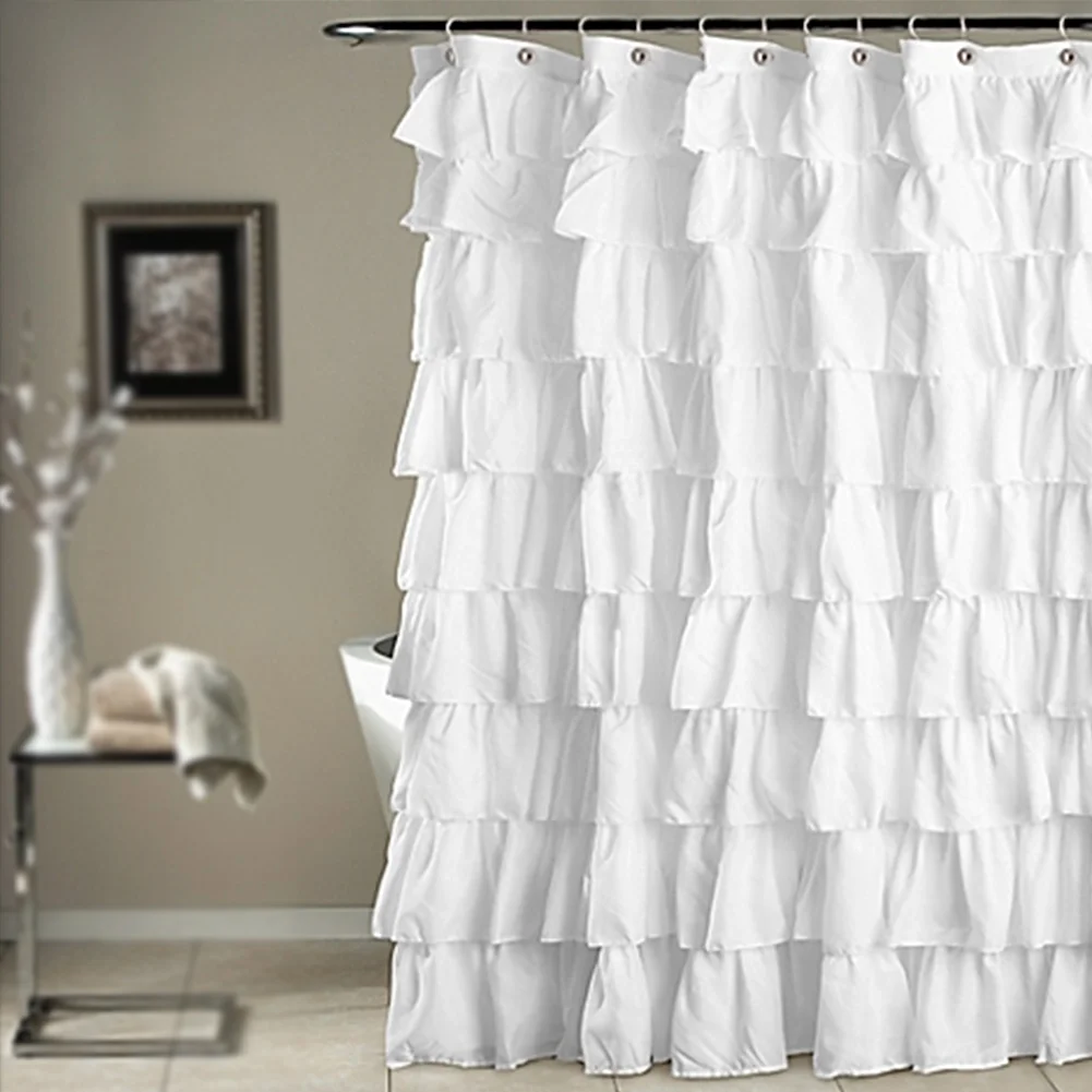 

Home Bathroom Supplies Shower Curtain Solid White Bath Decor With Hooks