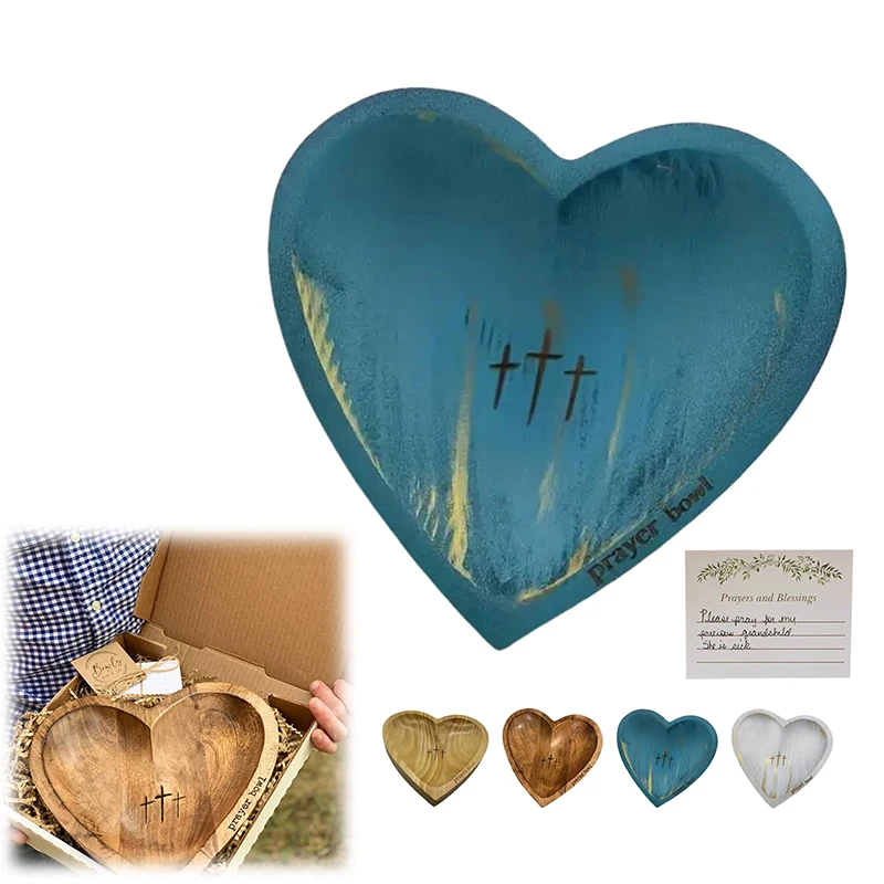 Prayer Bowl With Cards Wooden Heart Prayer Bowl Christian Gifts Heart Shaped Decoration Religious Dough Home