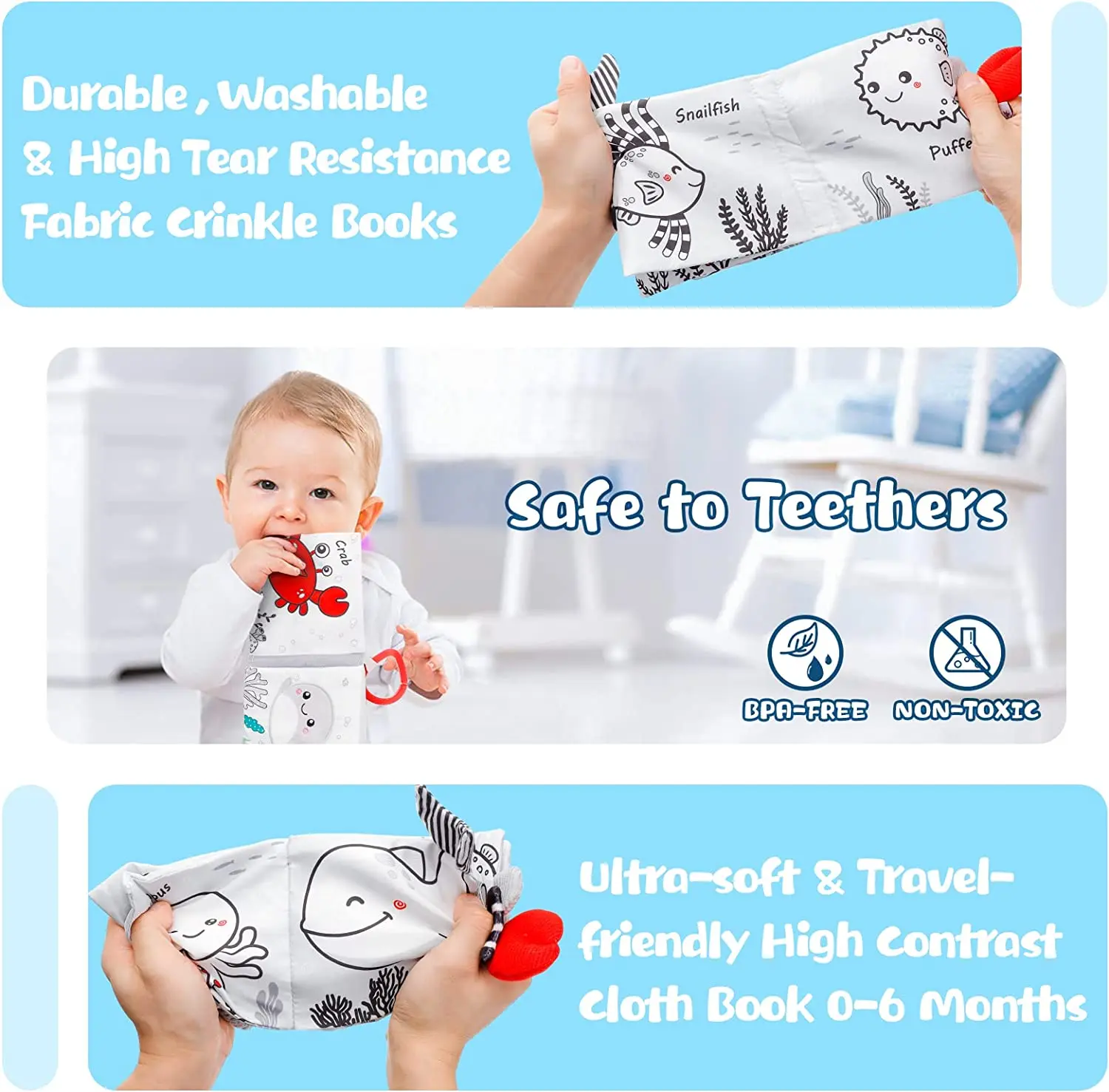 3D Touch Feel High Contrast Cloth Book Sensory Baby Toys 0-12 Months Early Learning Stroller Toys for Infants Toddler Gifts Toy images - 6