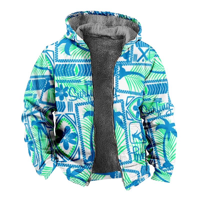 New Creative Cotton Coat Hooded Sweater Casual Print Men's Fur Loop Arctic Velvet Zipper Patch Pocket Hooded Sweater a46