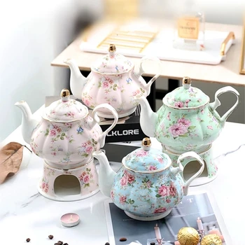 400ML English Fine China Teapot Set – High-Grade Porcelain Teapot with Heating Base & Tea Warmer 1