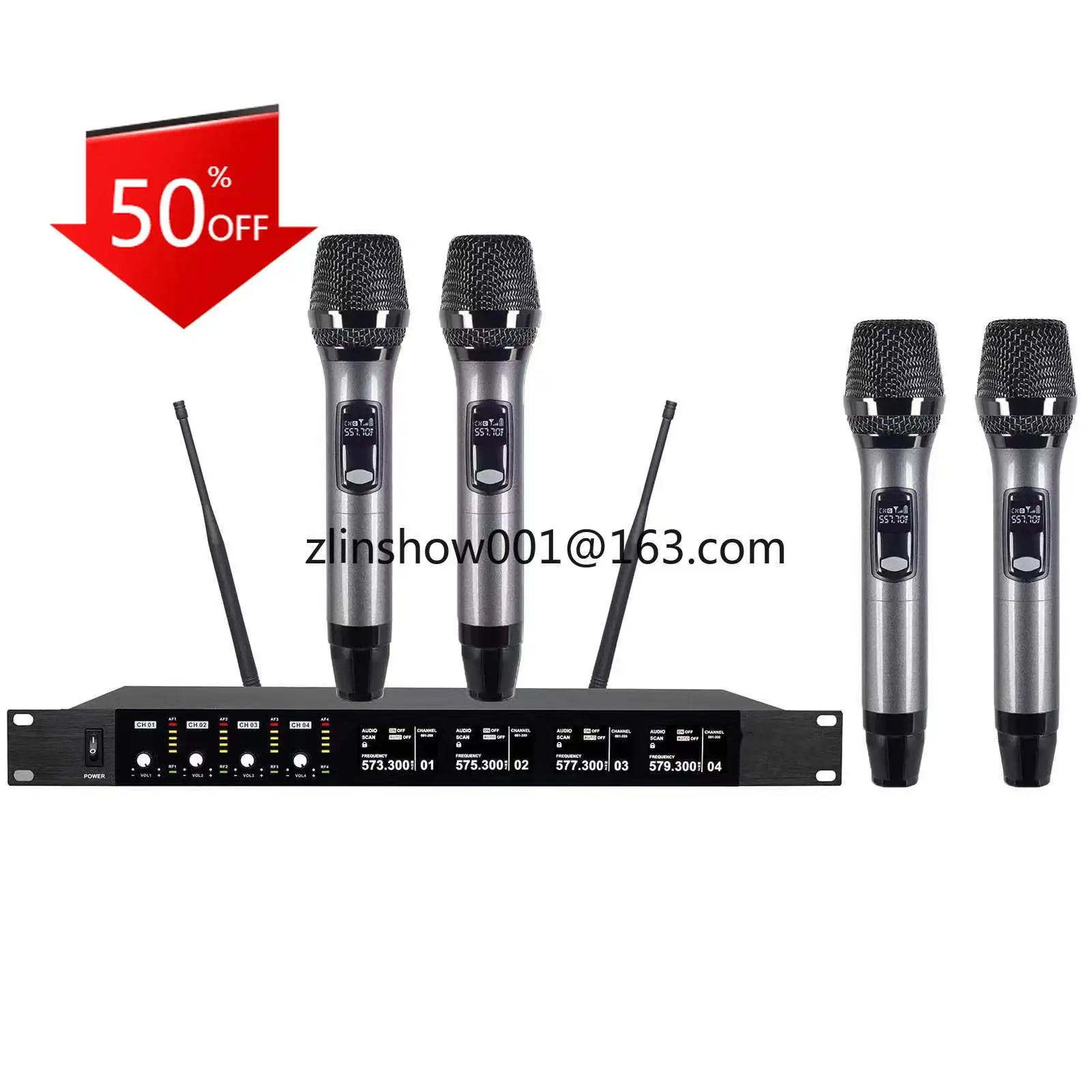 

Best 4 Channel Wireless Microphone Mic Cordless 4 Headset Handheld And 1 Receiver For Karaoke/Speech/Teaching
