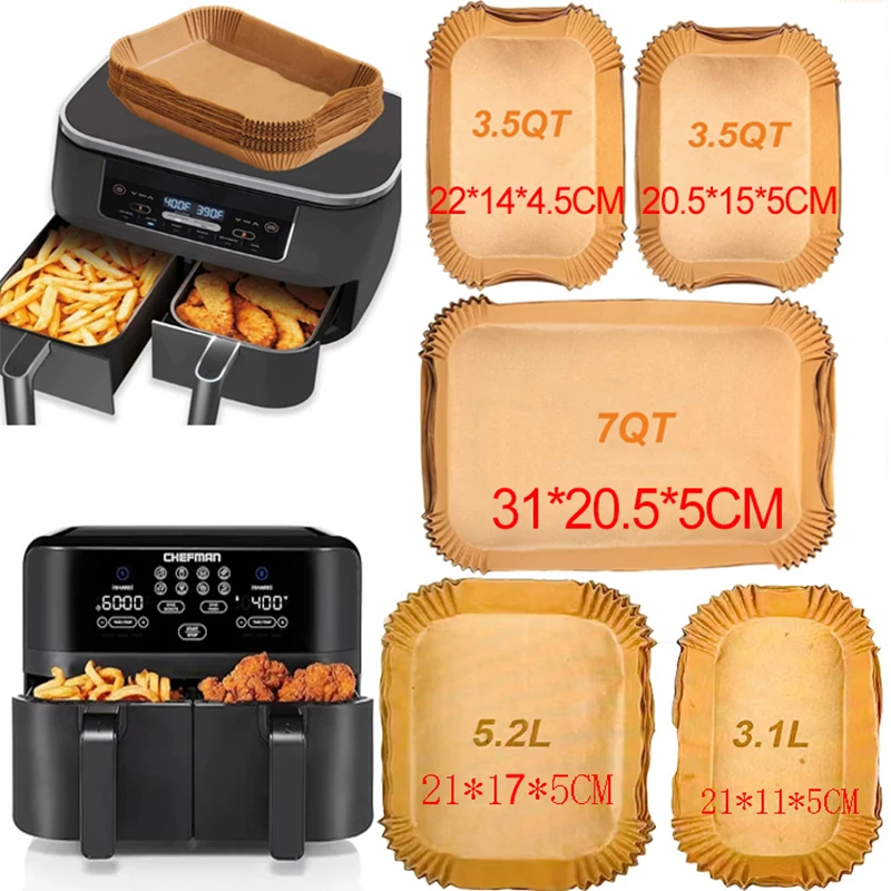 Bakpapier Airfryer, 100 stuks non-stick wegwerpbakpapier voor heteluchtfriteuse, food grade papieren voeringen, non-stick perkamentpapier voor frituren, bakken, oliebestendig (20cm
