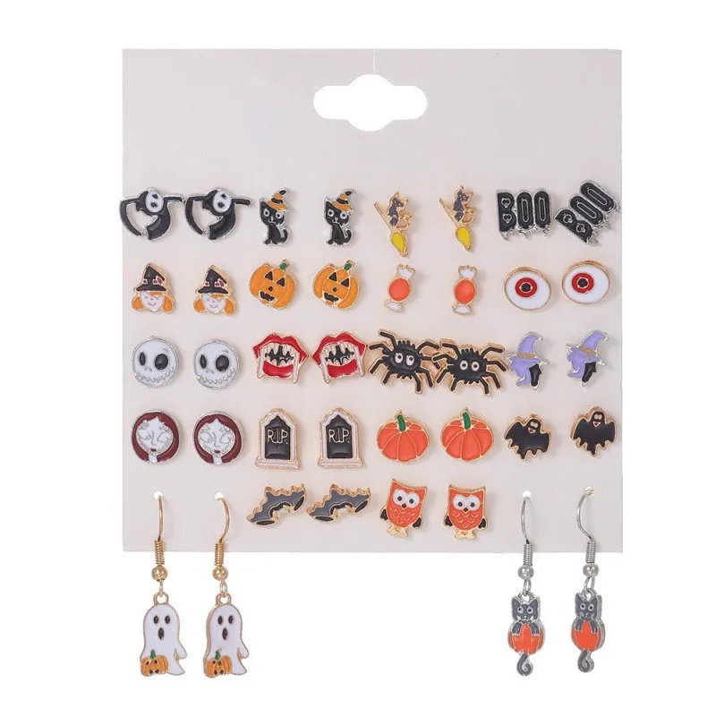 20 Pairs Halloween Cartoon Stud Earrings for Women 2024 New Fashion Spider Pumpkin Ghost festive Earrings Fashion Party Jewelry