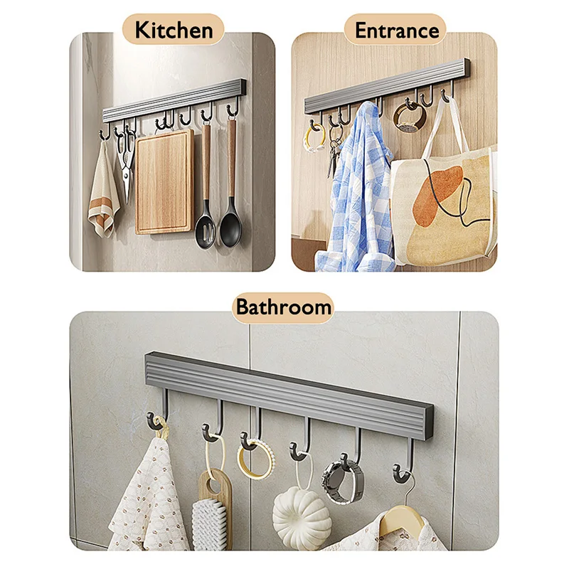 Kitchen Storage Rack Adhesive Shelves Wall Mounted with Movable Hook Spoon Shovel Holder Organizer Kitchen Utensil Accessories