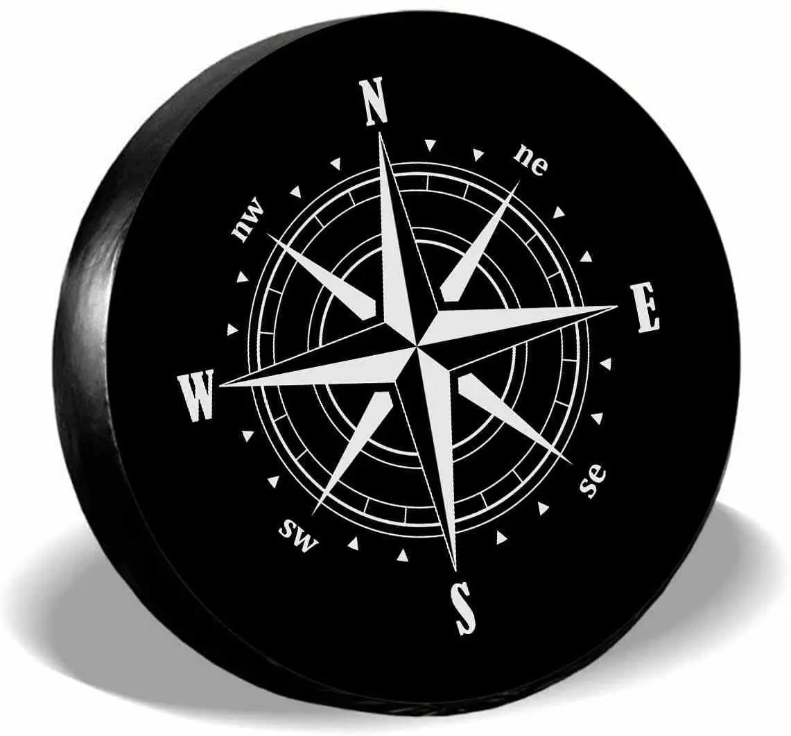 

IBILIU Compass Rose Black Spare Tire Cover,UV Sun Protectors Wheel Cover Vintage Adventure Travel Tire Cover Universal Fit for J