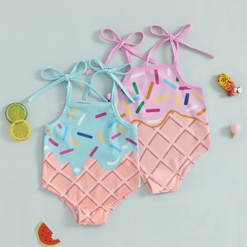 Costume da bagno per bambina elastico senza maniche Costume da bagno per neonato con stampa gelato Costume da bagno estivo in cotone per bambini 1