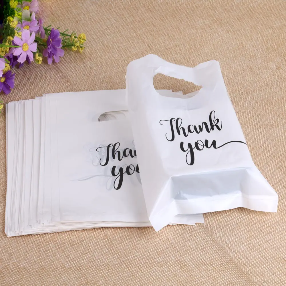 Thank You Plastic Gift Bags Small Business Gift Wrap Plastic Shop Bags Wedding Birthday Candy Packaging Treat 10/50/100Pcs