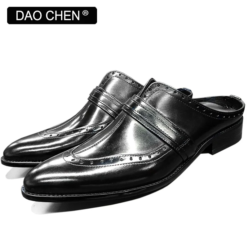 Muli da uomo di marca di lusso mezze scarpe nero bianco punta a