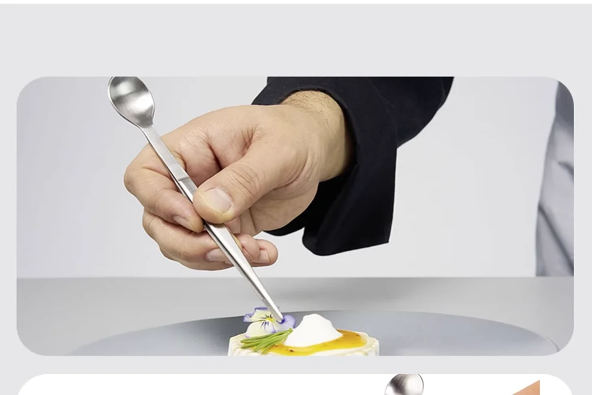 CREATIVECHEF Tweezers Plate Clamps Dual Purpose Flavour Sampling Spoon Stainless Steel Food Grade 2 in 1 Hotel Chef Use