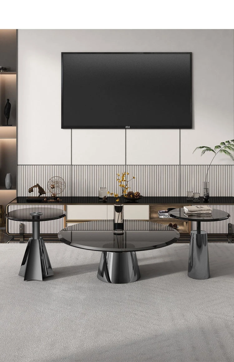 

Small household living room coffee table stainless steel silver tempered glass coffee table corner table
