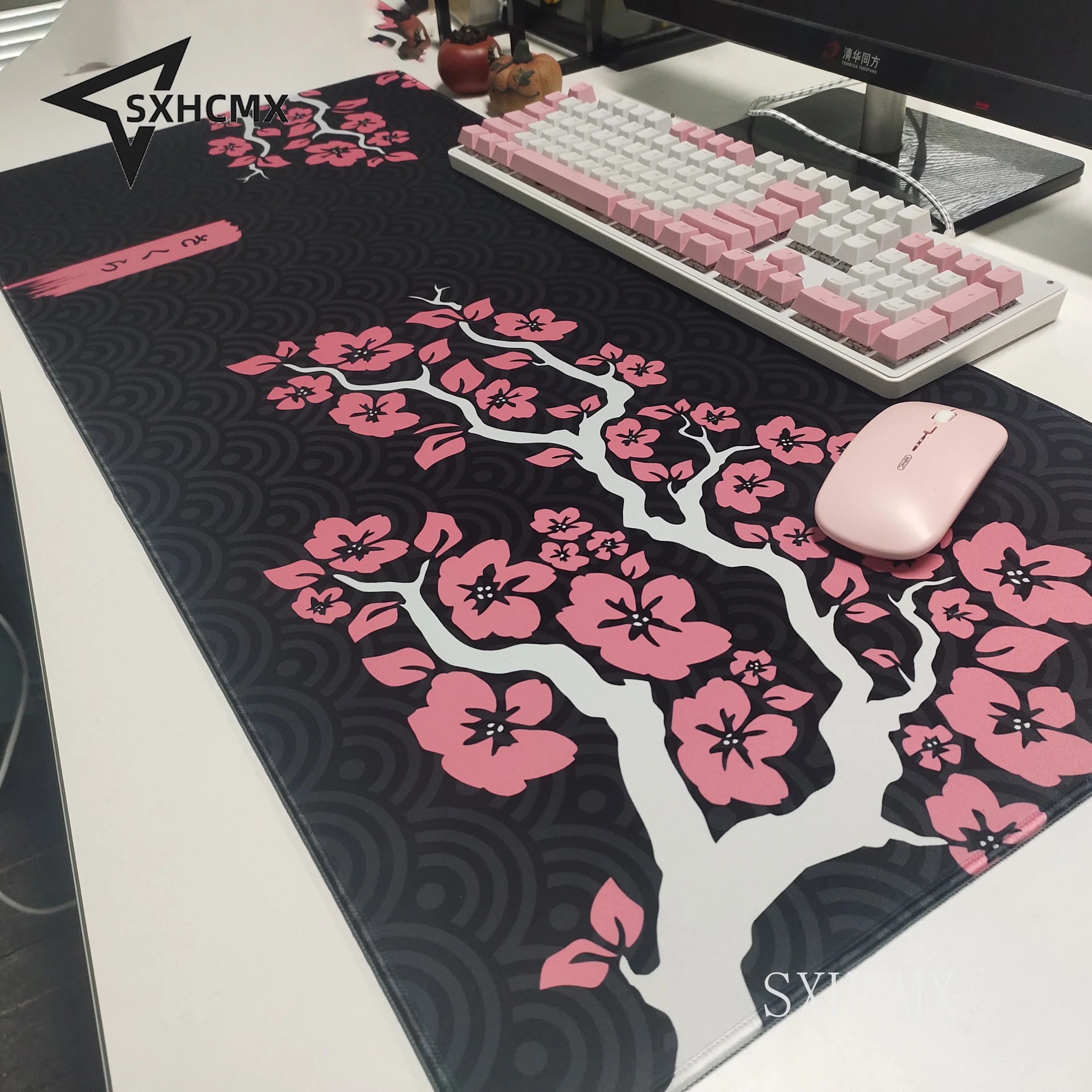 Mouse Pad de Borracha Natural Grande para Senhoras Flores de Cerejeira Rosa Velocidade Locking Edge Jogo à Prova Dágua Mesa Mousepad Tapete de Teclado para Senhoras - Imagem 3