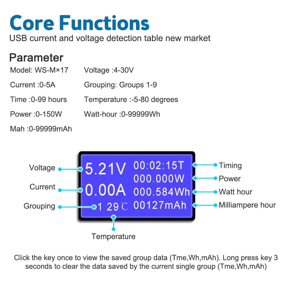 Voltage Tester Voltage Gauge USB Tester DC Power Meter 4V-30V Digital Voltmeter Voltimetro Volt Meter Power Bank Wattmeter Voltage Tester Doctor Detector