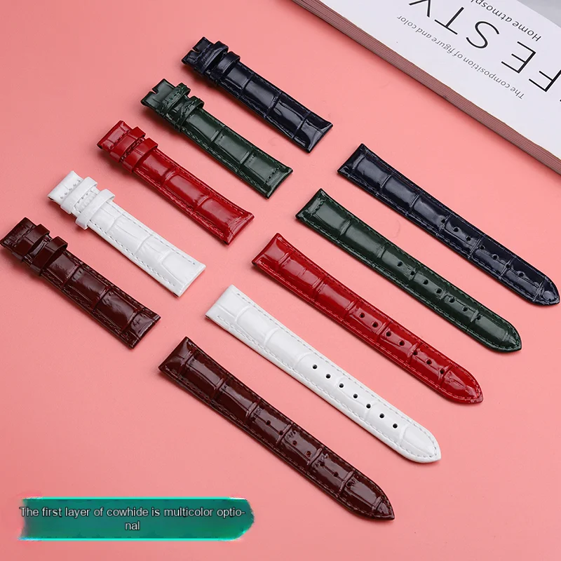 Wine Red Glossy Leather Watch Strap - 18mm Universal Women's Accessory