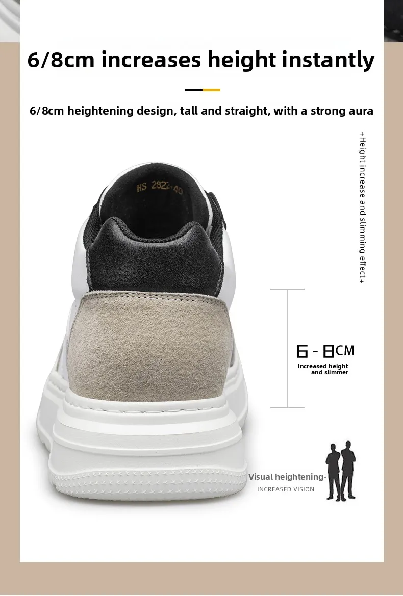 2026Mens Elevator Shoes Height Increase Invisible 6/ 8cm Sports Sneakers Elevate Taller Lift Leather Shoes