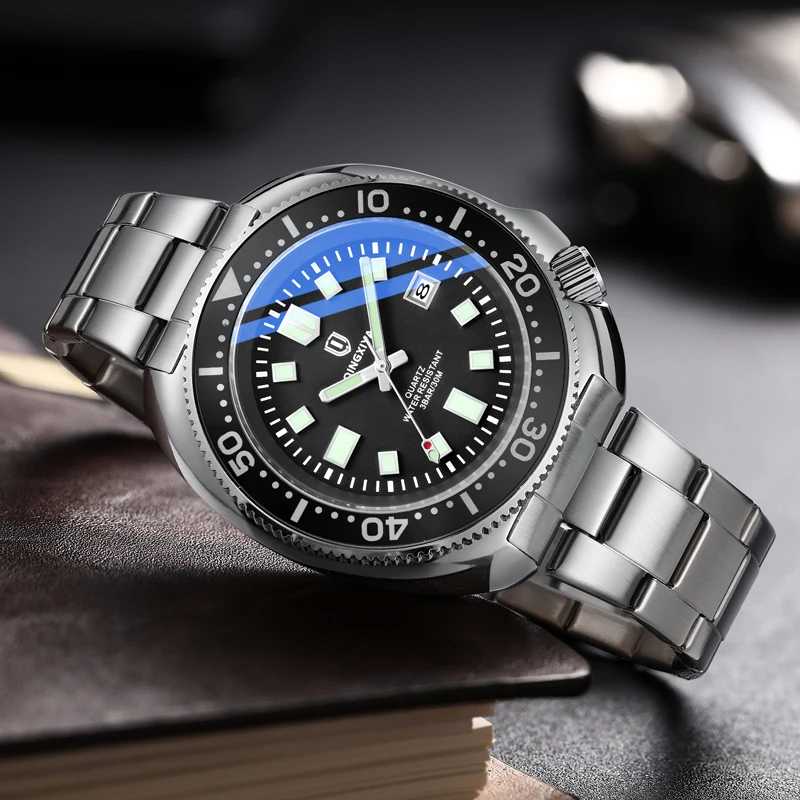 QINGXIYA Sports Big Dial Quartz Watch for Men Stainless Steel Waterproof Date Mens Watches Top Brand Luxury Relogio Masculino