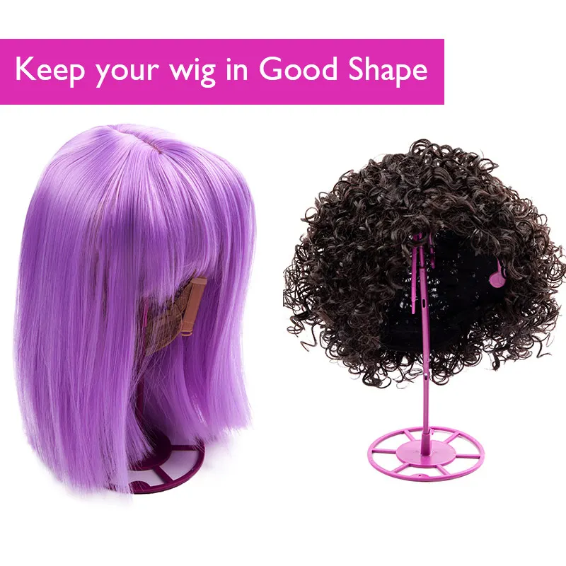 5Pcs Plastic Wig Stand Wig Hanger Stand Pink Portable Collapsible