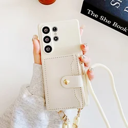 Luxury Wallet Strap Crossbody Lanyard PU Leather Case for Galaxy A15 (White taoqi)