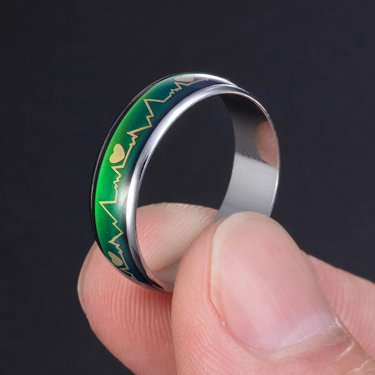 1pc Stimmung Ringe Konstellation EKG 6mm Edelstahl Harz Band Stimmung Schmuck Emotion Gefühl Temperatur Ringe Zufällige Farbe – Detail 6