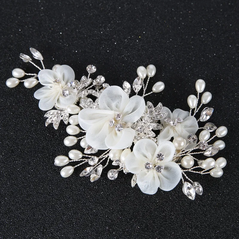 Peine de flores hecho a mano para el pelo de novia, accesorios para el cabello de boda, peine de boda de cristal perlado, pieza de cabello nupcial