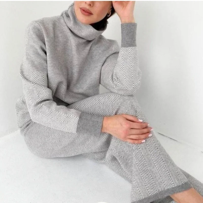 

Autumn Matching Sets Woman Oversized Sweater + Elastic Waist Pants Khaki Chic Korean Fashion 2 Piece Sets Winter
