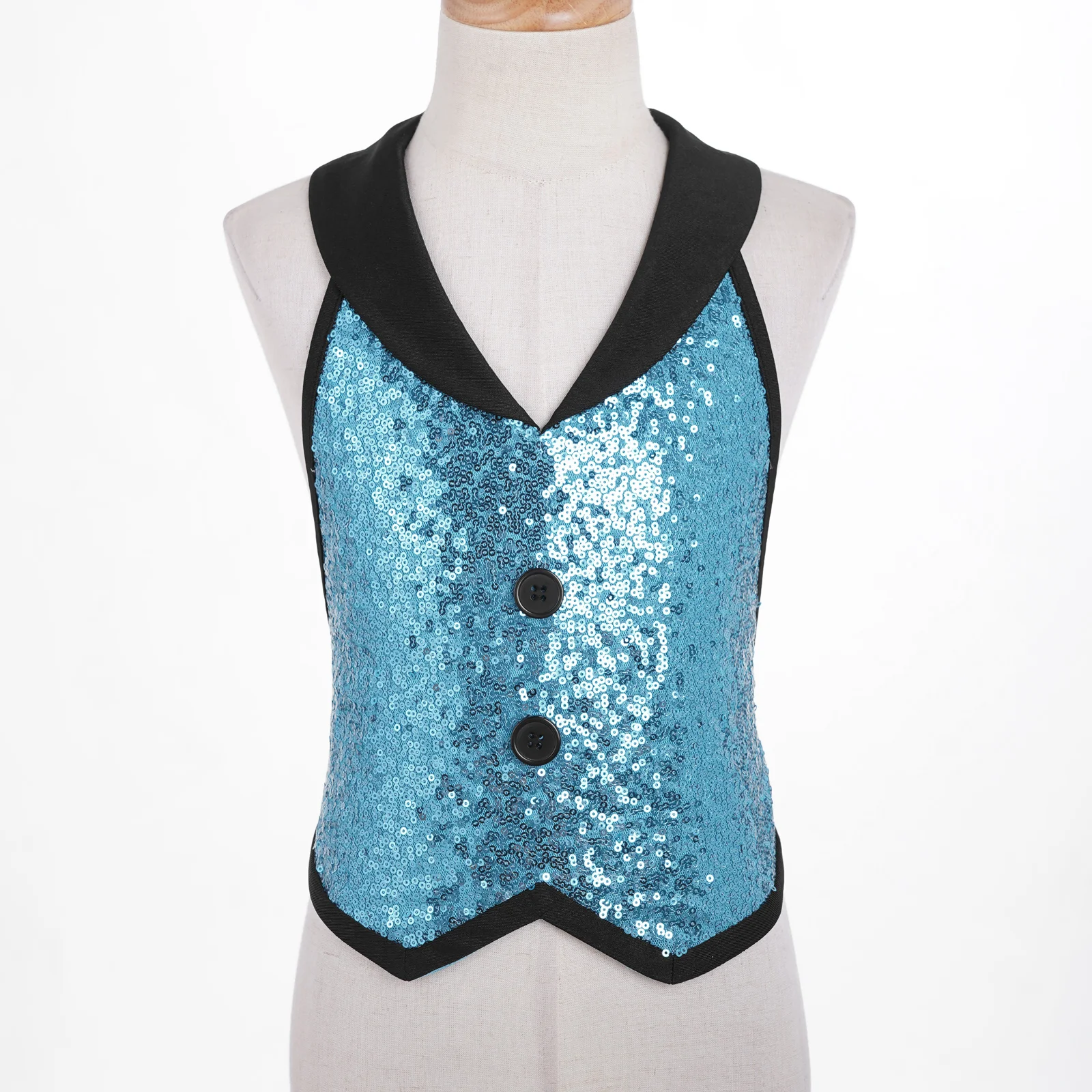 Child Kids Boys Sleeveless Backless Sparkling Sequins Vest Tops Jazz Dance Wear Stage Performance Costume Party Clothing
