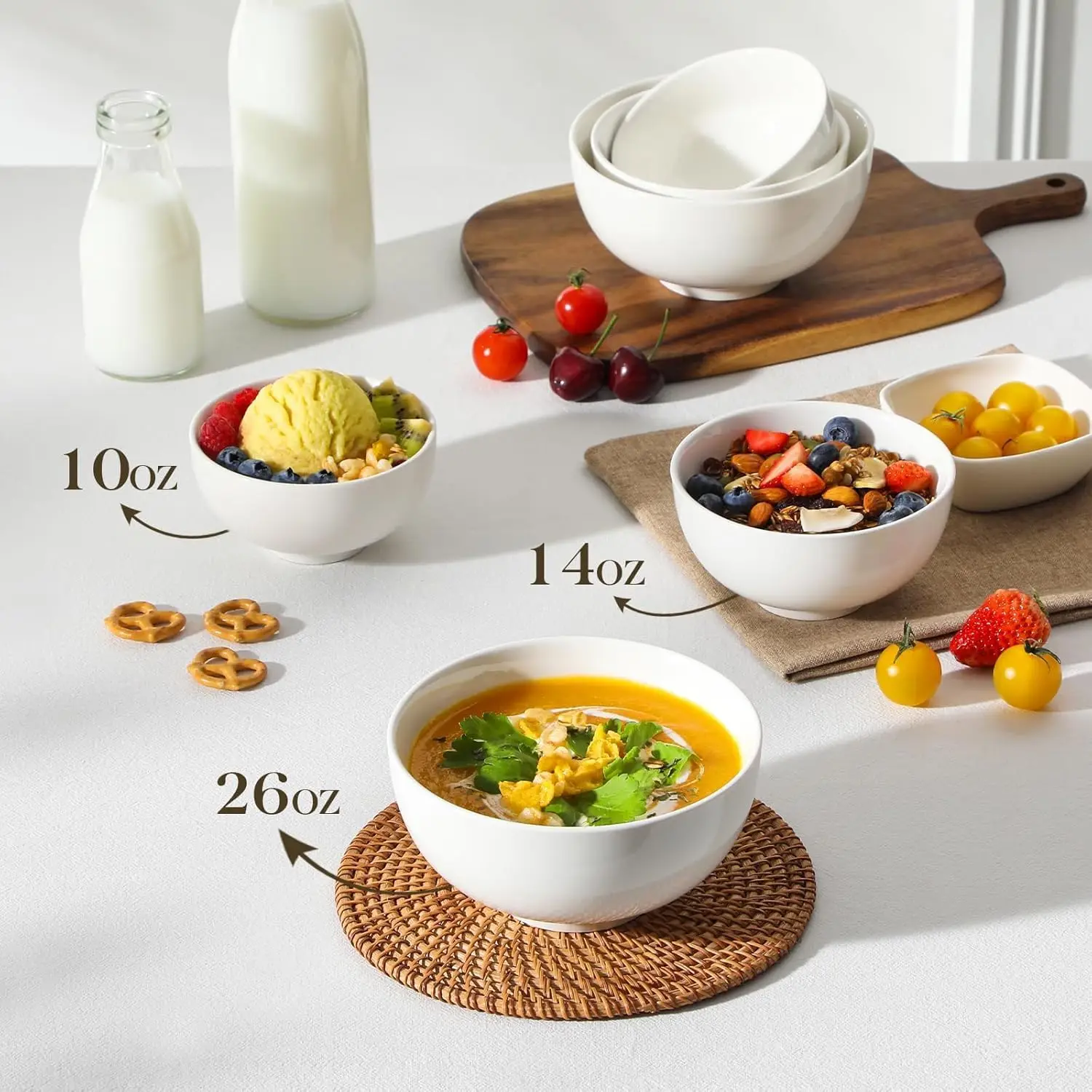26 oz Porcelain Soup & Cereal Bowls Set of 6 – White Ceramic 6-Inch Bowls 5