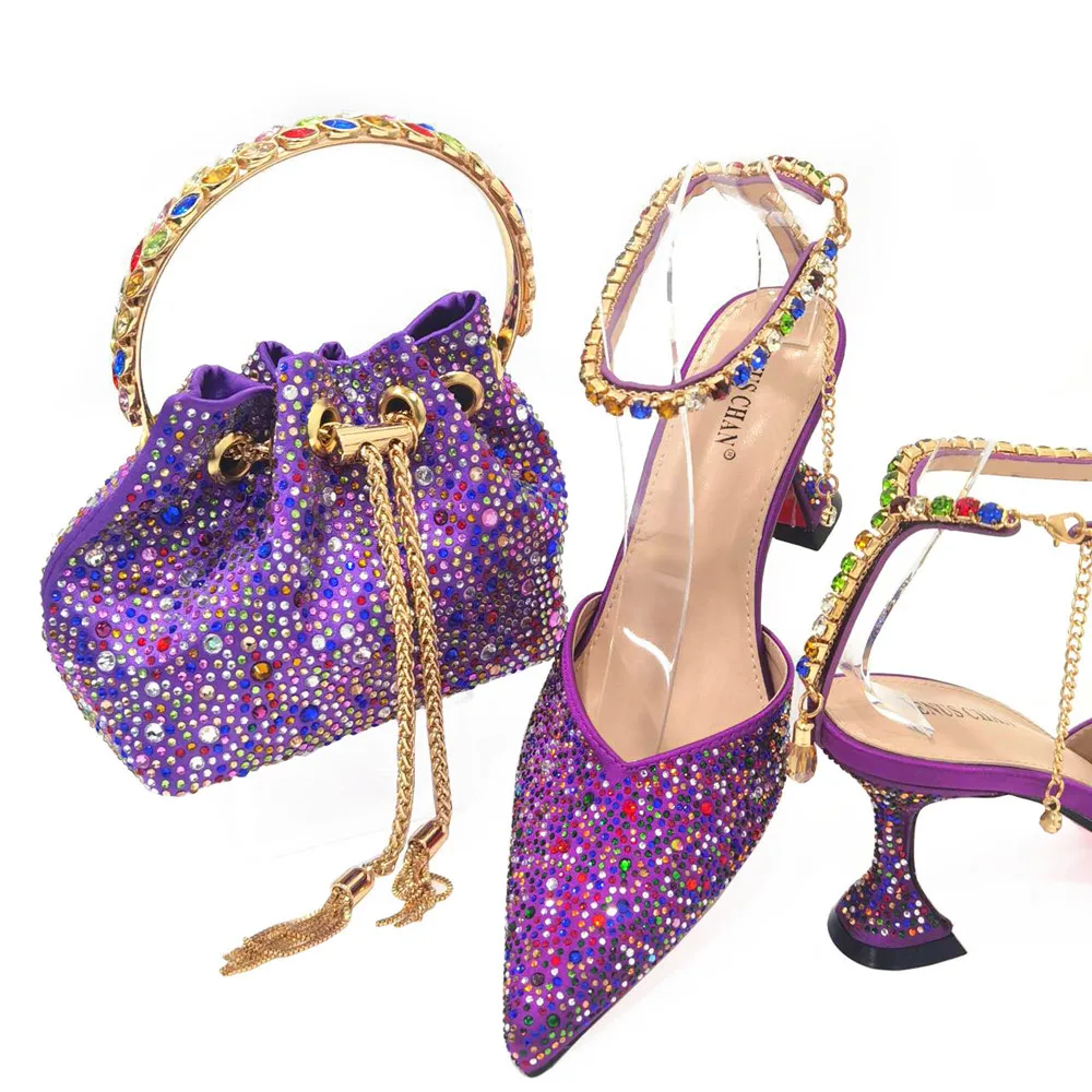 

The Purple Color Comfortable Streamline Pointed Shoes Noble Ladies Stiletto Shoes Matching Bag Wedding Or A Pair Of Shoes