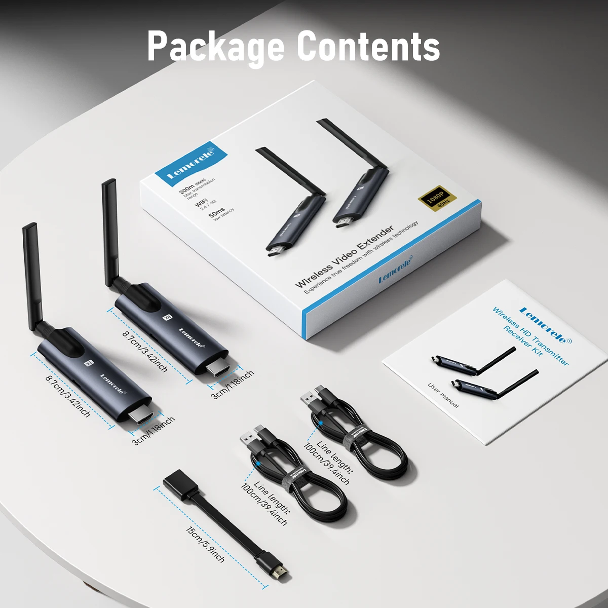 Lemorele 5G 200m ワイヤレスHDMI送受信機 低遅延 プラグアンドプレイ