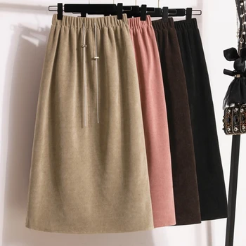 2026 Women's New Style High-Waist Plus Size Skirts Elastic Waist Solid Wrap Buttocks Autumn Winter Versatile Straight Leg Skirt