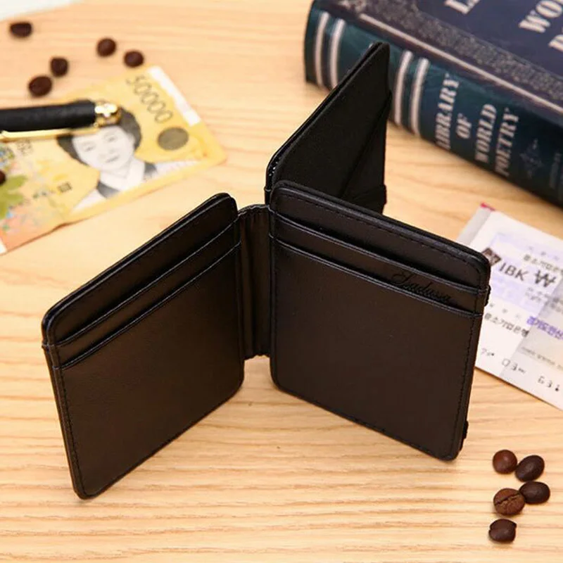 Portable Tri-fold Magic Wallet For Men Small Purse Credit Card Holder Mini Money Bag PU Leather Cash Clip 6
