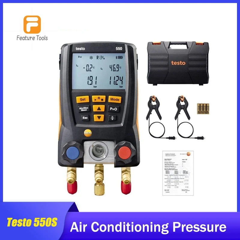 Testo 550 Manometro Aria Condizionata Misura Refrigerazione Pinza Collettore Tol Calibro Capacità Refrigerazione Con Fascetta Stringitubo Manometro Di